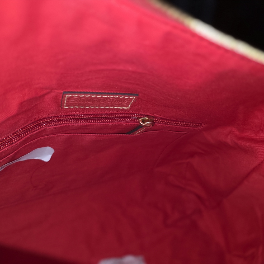 Dooney & Bourke Coral-Red Pebbled Leather Satchel with Tassel - Picture 8 of 9